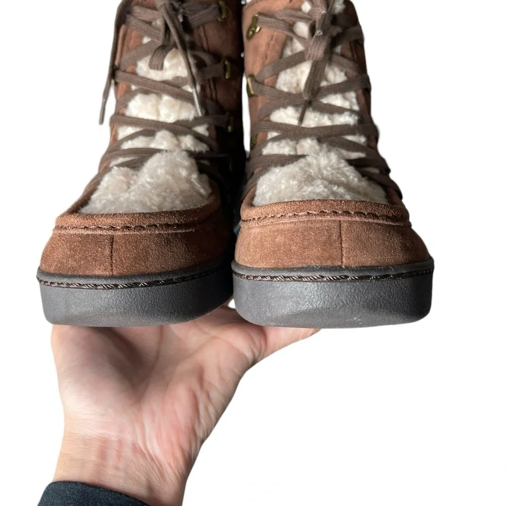 Zodiac Pierson Brown Suede Wedge Ankle Boots Faux Fur Lined | Women’s 9